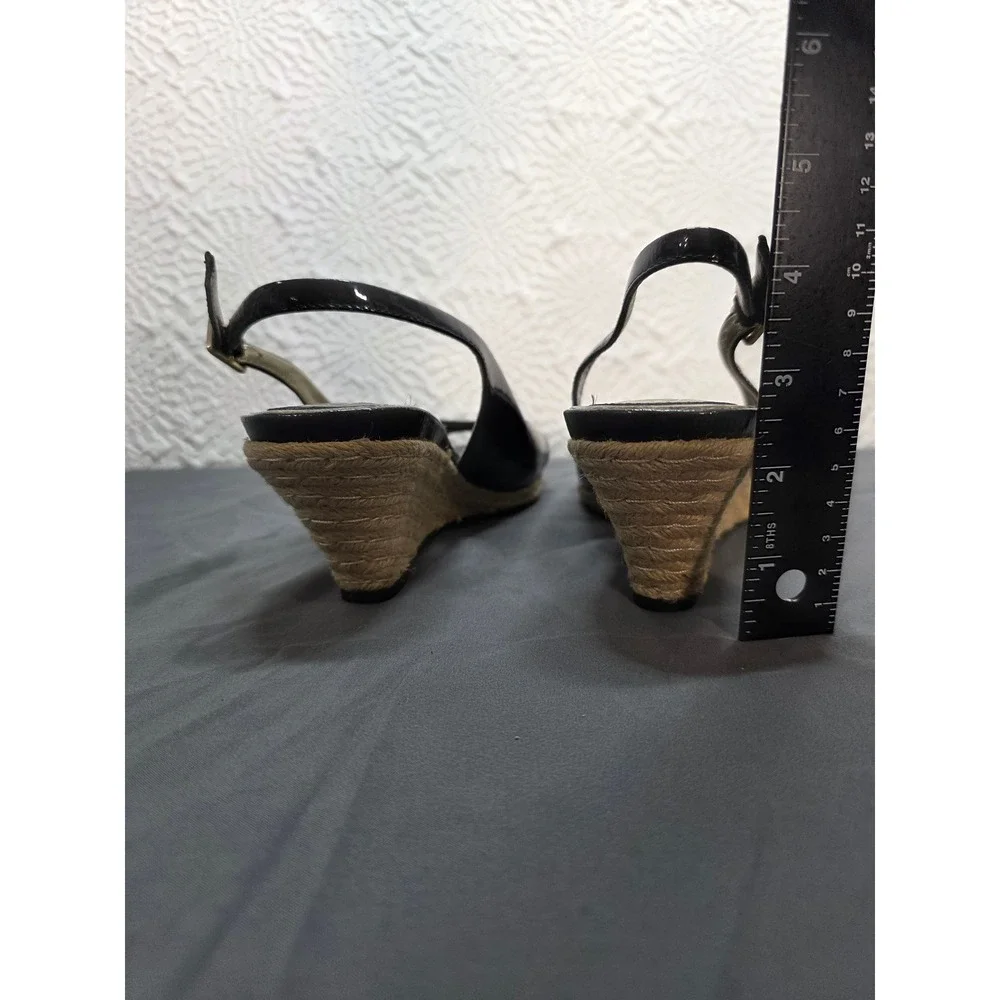 Cole Haan Nike Air Black Patent Leather Espadrille‎ Wedge Slingback Sandals 7.5